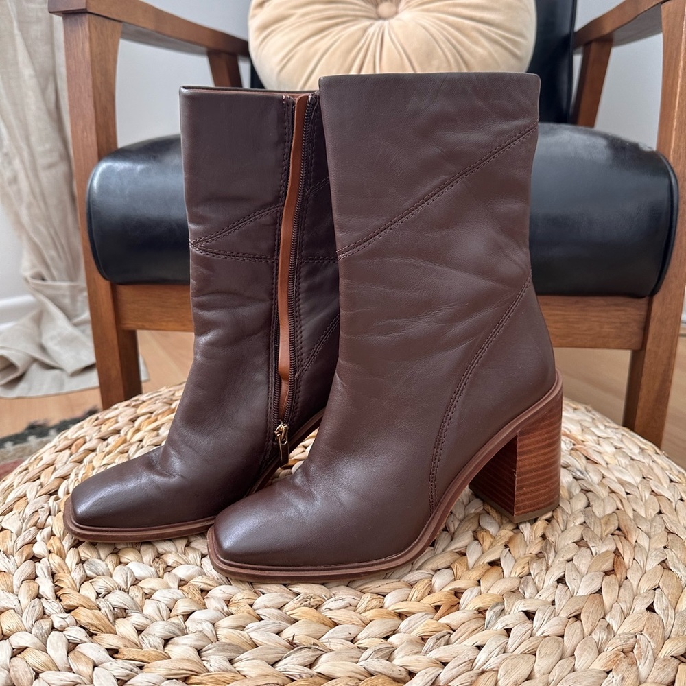 Franco Sarto Square Toe Brown Booties
